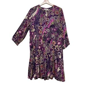 Natural Life Purple Floral Patchwork Tiered Boho Mini Dress Womens Medium M
